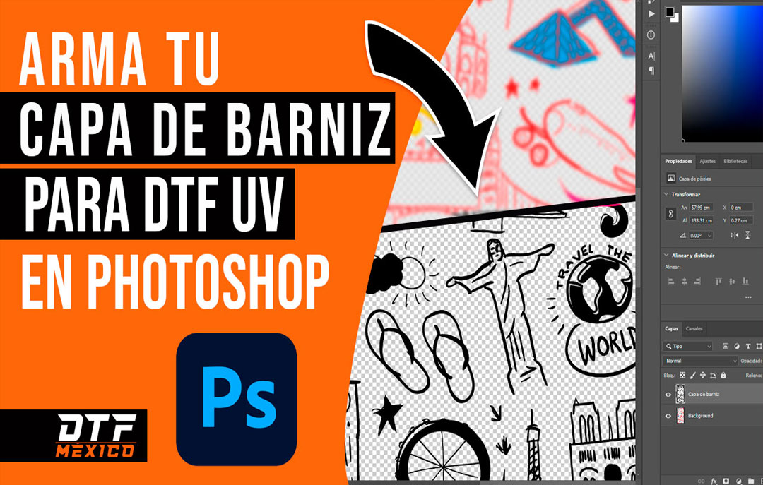 Cómo Colocar capa de barniz para dtf uv en Photoshop